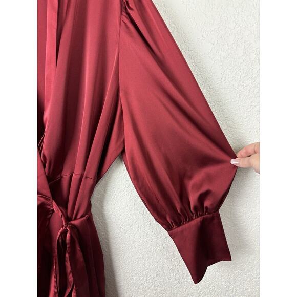 Eloquii Rose Satin Wrap Midi Dress - Picture 8 of 13